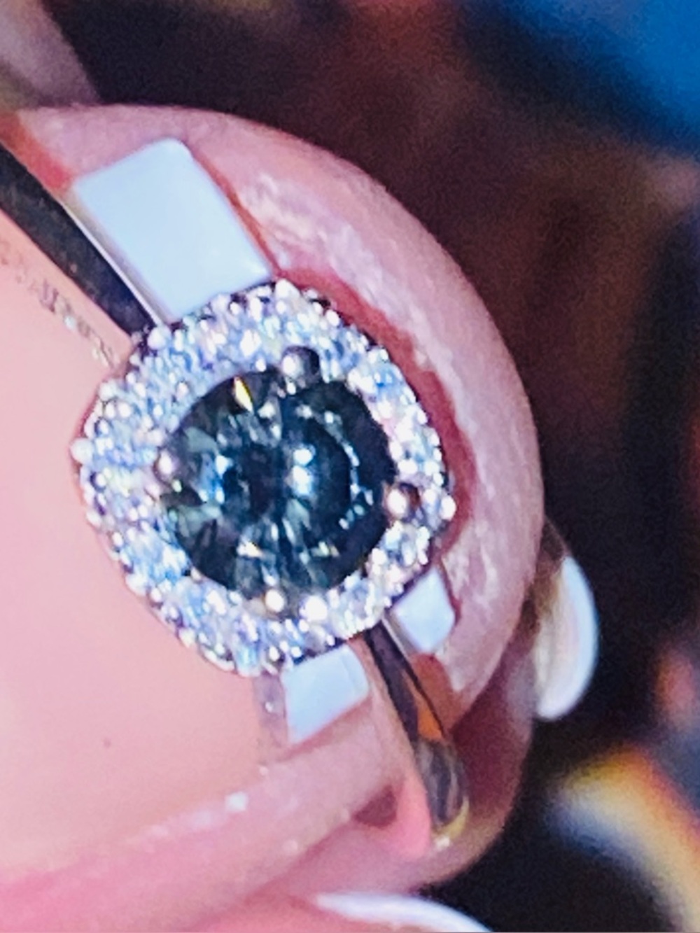 Halo Solitaire Ring with Dark Green Center Stone